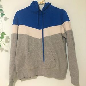 blue, grey, white v pattern hoodie